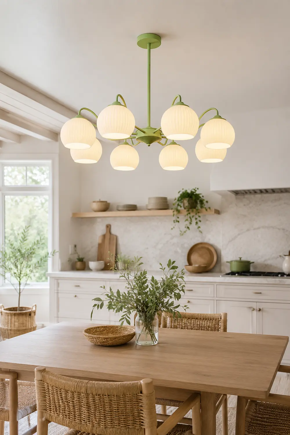 Ribbed Glass Matcha Chandelier - Lumpaz
