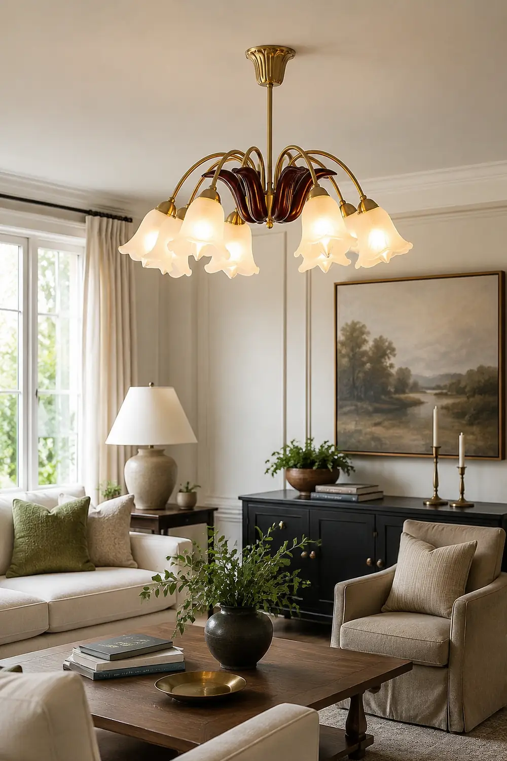 Brass Pastoral Flower Chandelier - Lumpaz