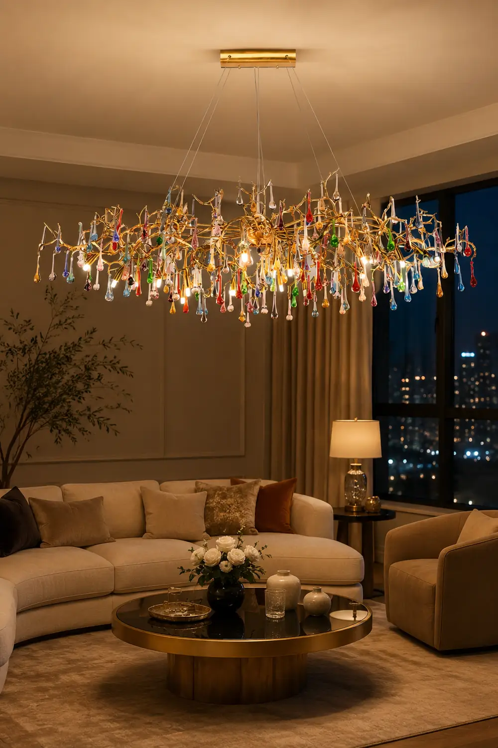 Colorful Raindrop Brass Branch Chandelier - Lumpaz