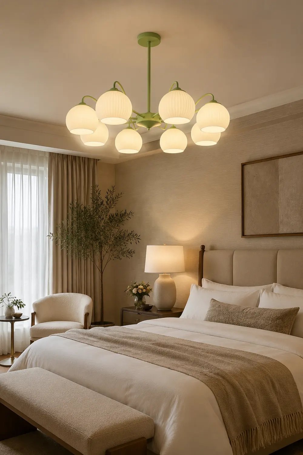 Ribbed Glass Matcha Chandelier - Lumpaz