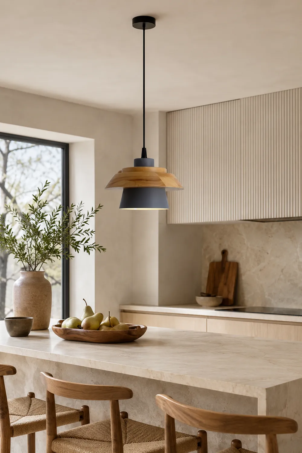 Stone Wood Pendant Lamp - Lumpaz