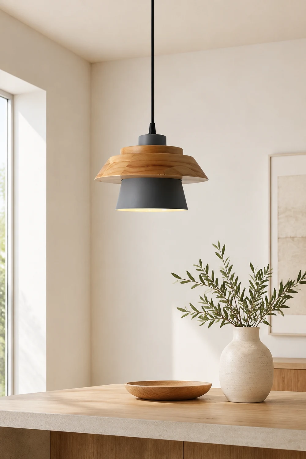 Stone Wood Pendant Lamp - Lumpaz