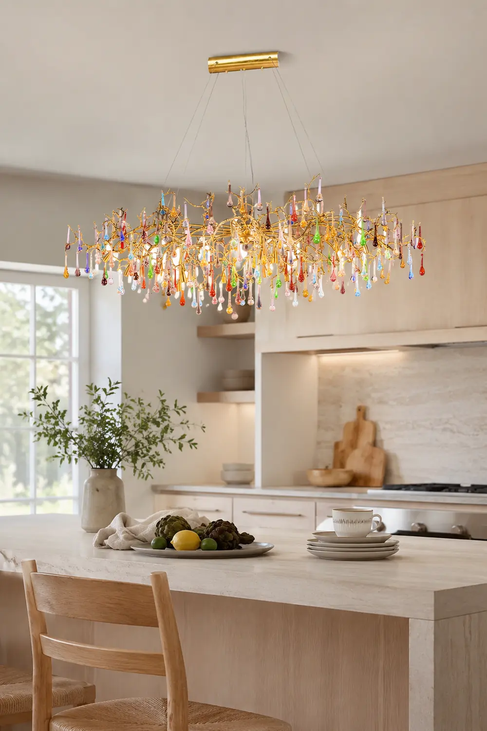 Colorful Raindrop Brass Branch Chandelier - Lumpaz