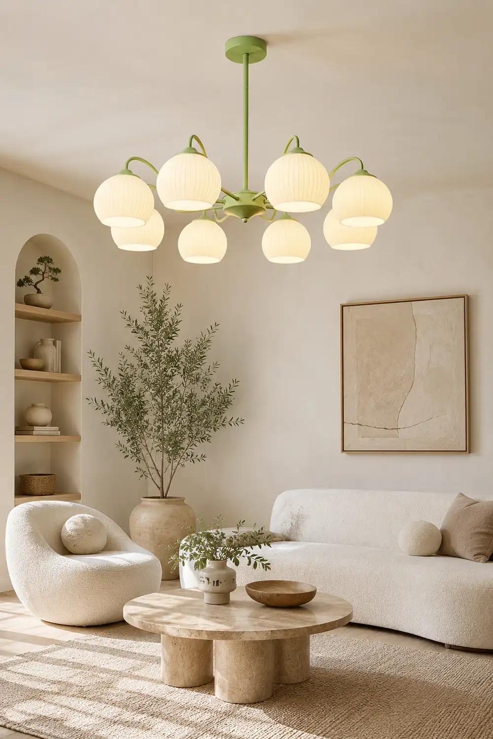 Ribbed Glass Matcha Chandelier - Lumpaz