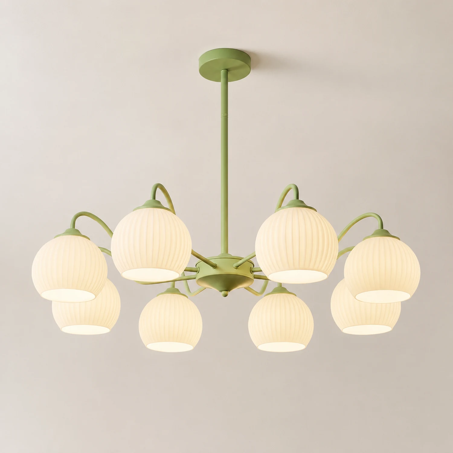 Ribbed Glass Matcha Chandelier - Lumpaz