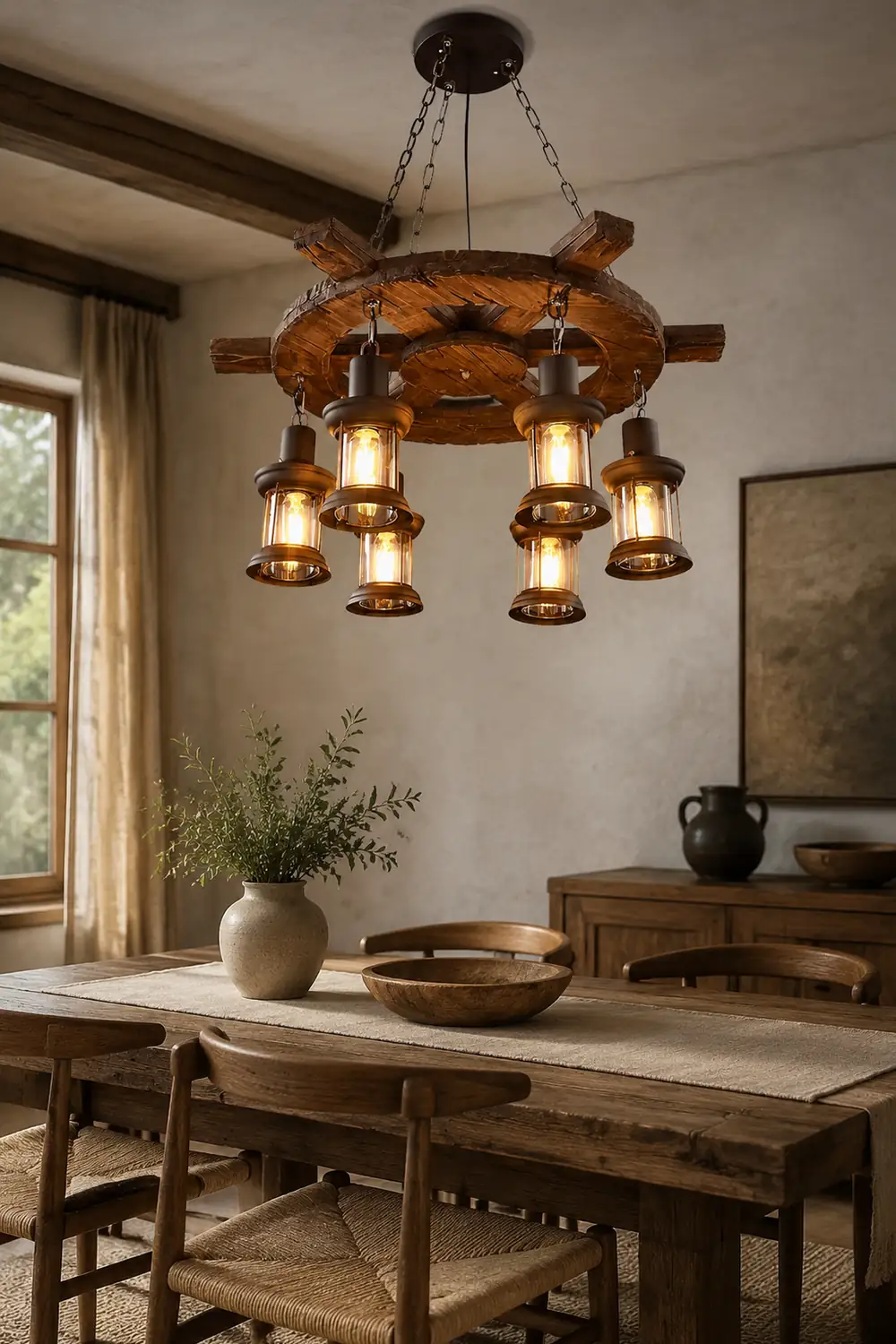 Nautical Industrial Style Wooden Chandelier - Lumpaz