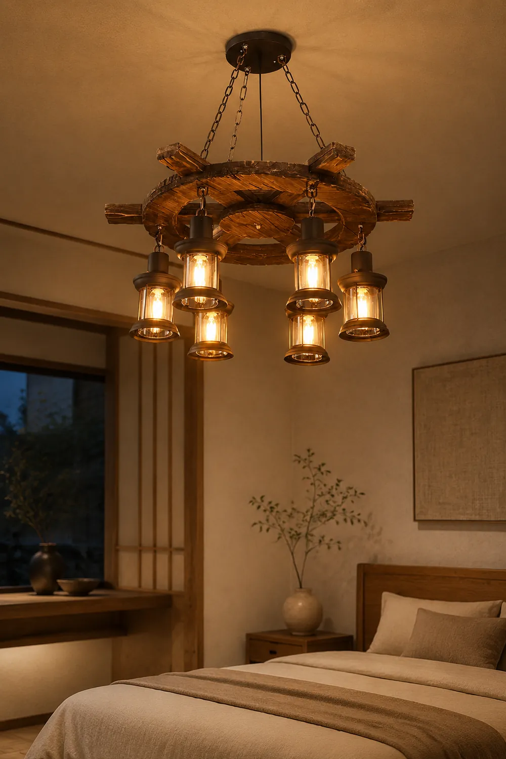 Nautical Industrial Style Wooden Chandelier - Lumpaz