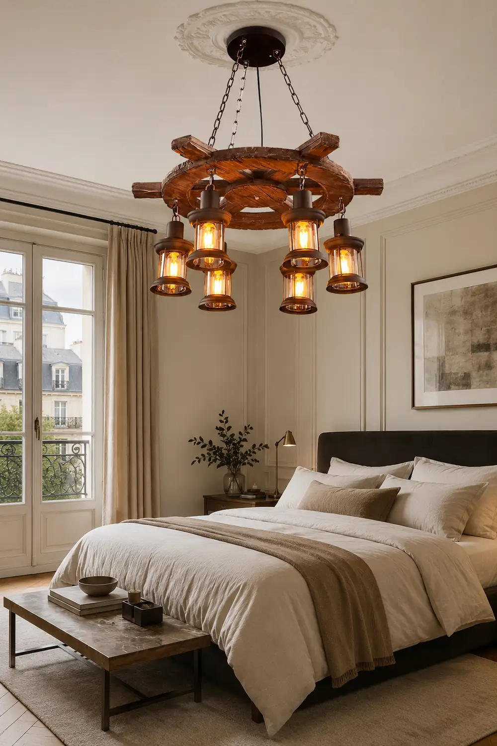 Nautical Industrial Style Wooden Chandelier - Lumpaz