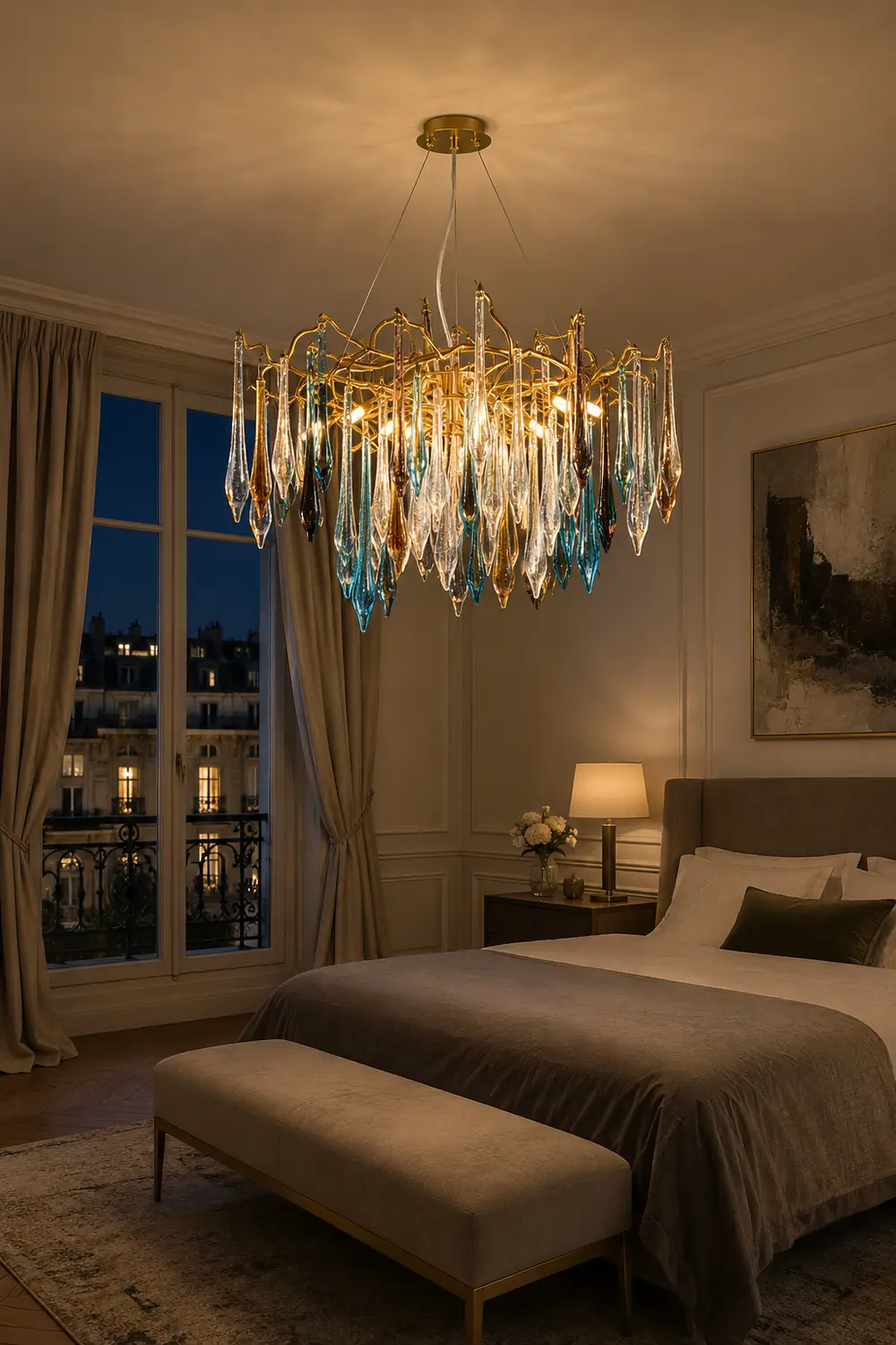 Gold Round Teardrop Chandelier - Lumpaz