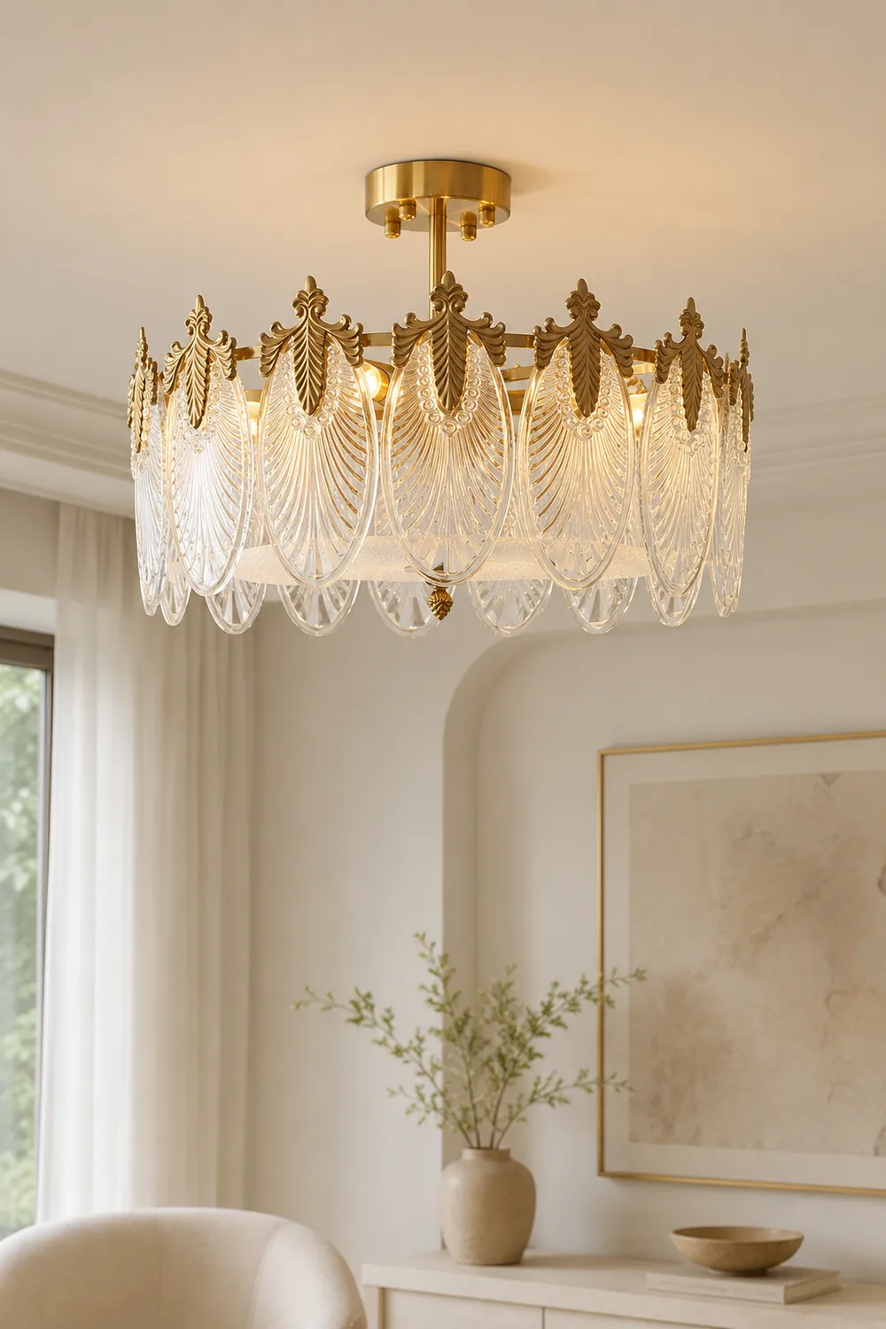 Decorative Pattern Glass Round Chandelier - Lumpaz