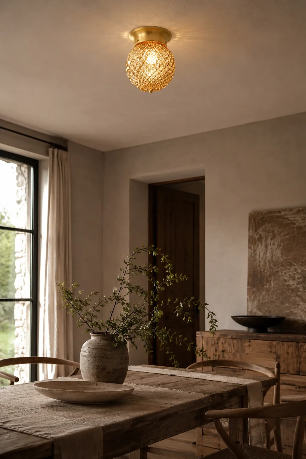 Reeded Globe Flush Ceiling Light - Lumpaz
