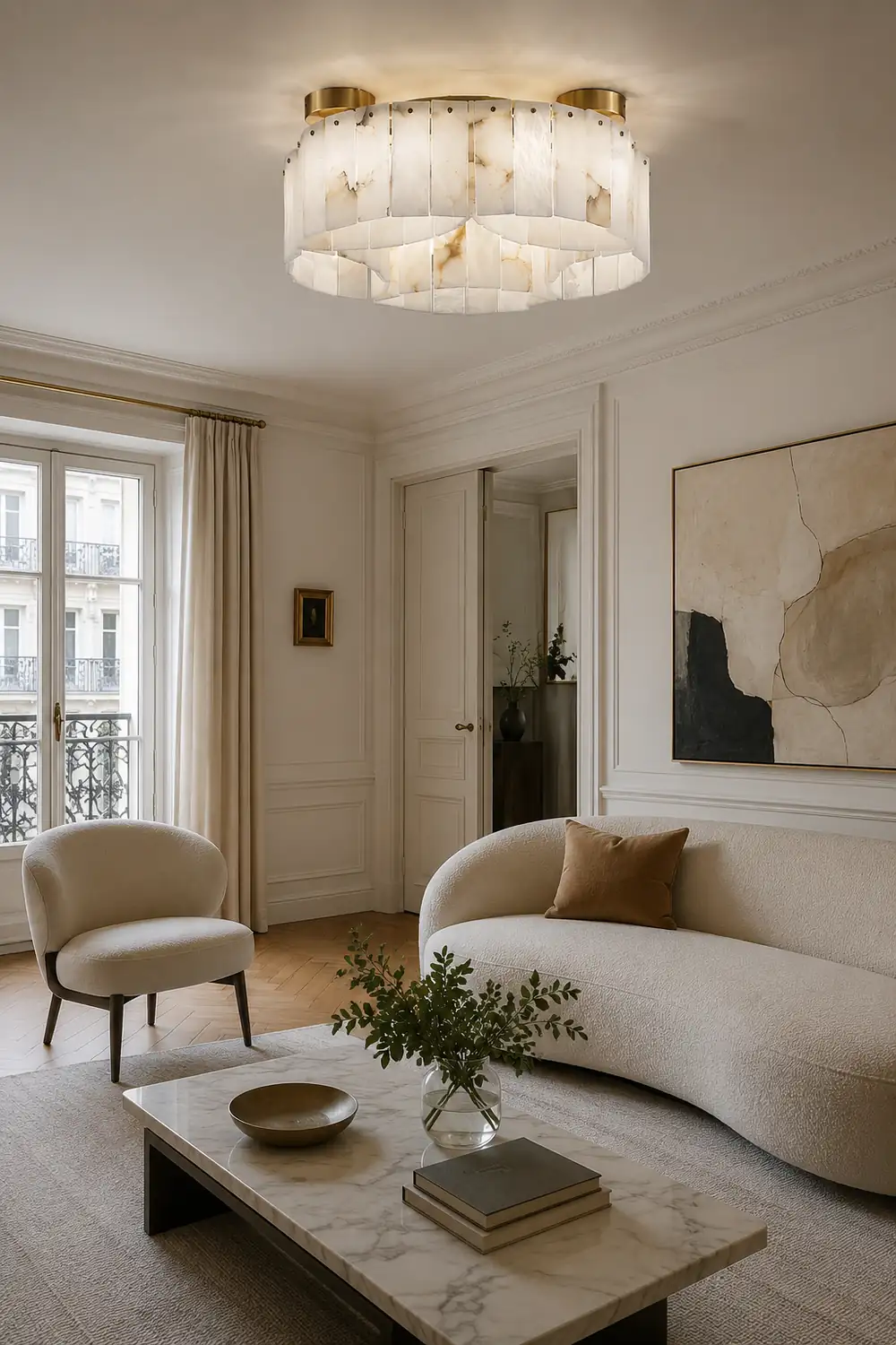 Luxe Alabaster Brass Ceiling Lamp - Lumpaz