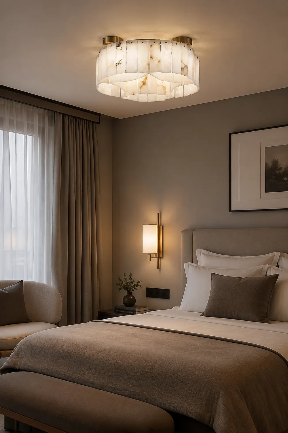 Luxe Alabaster Brass Ceiling Lamp - Lumpaz