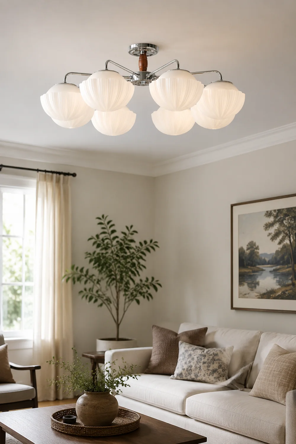 Ribbed Walnut Ceiling Lamp - Lumpaz