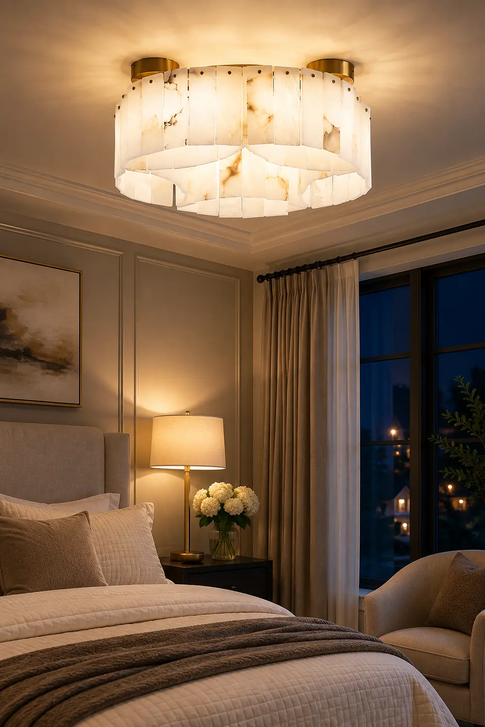 Luxe Alabaster Brass Ceiling Lamp - Lumpaz
