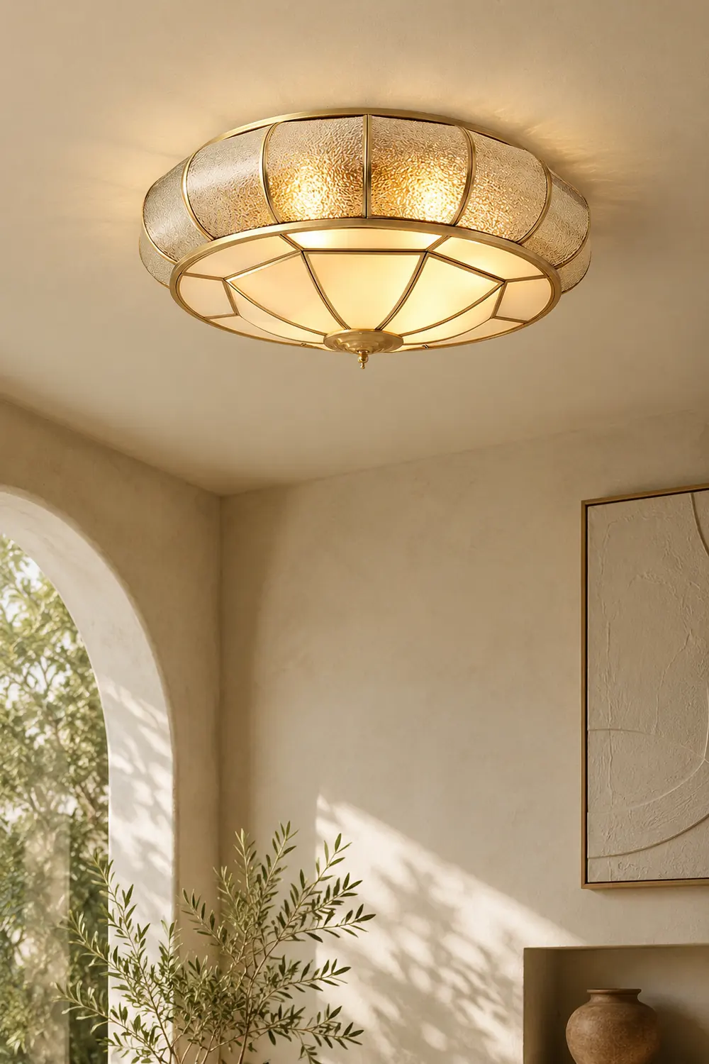 Colonial Glass Drum Ceiling Light - Lumpaz