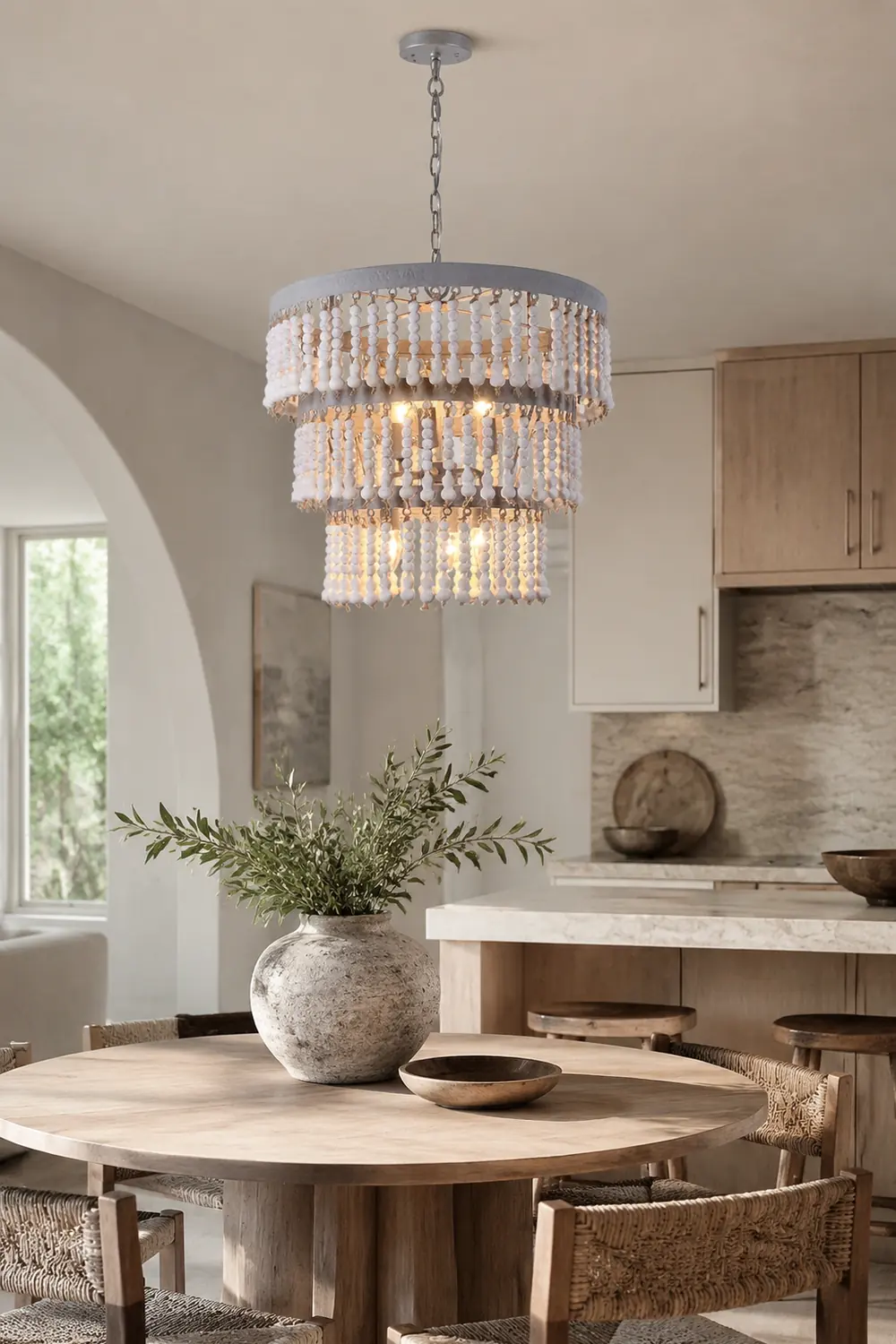 Three Tiered Wood Beaded Chandelier - Lumpaz