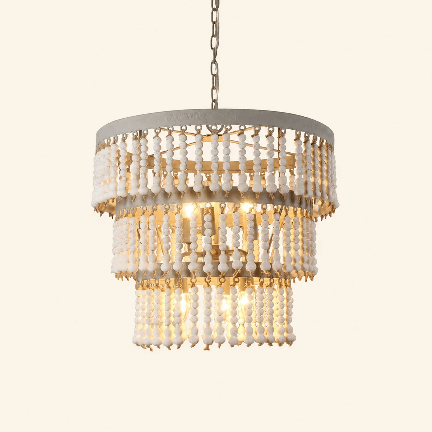 Three Tiered Wood Beaded Chandelier - Lumpaz
