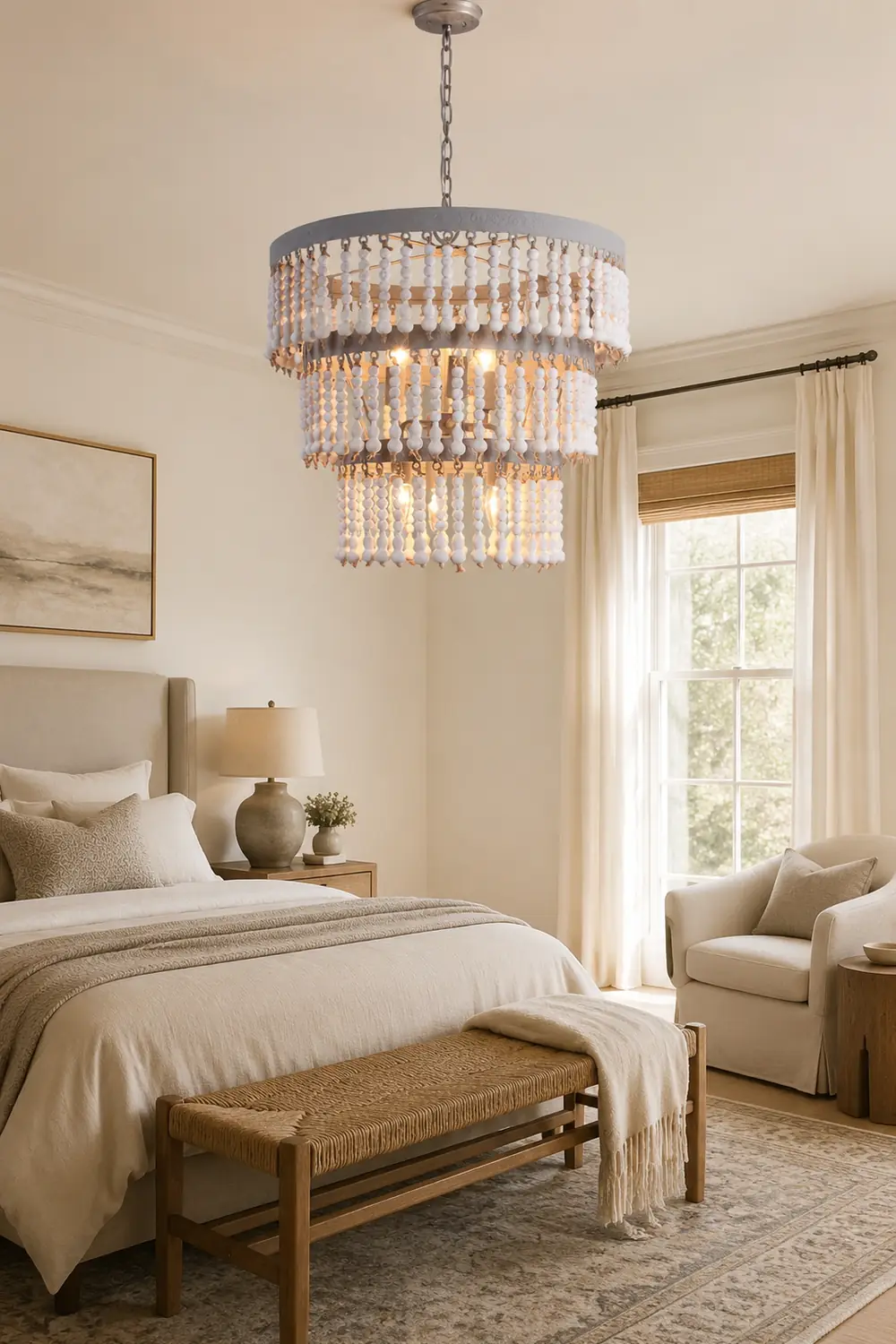 Three Tiered Wood Beaded Chandelier - Lumpaz