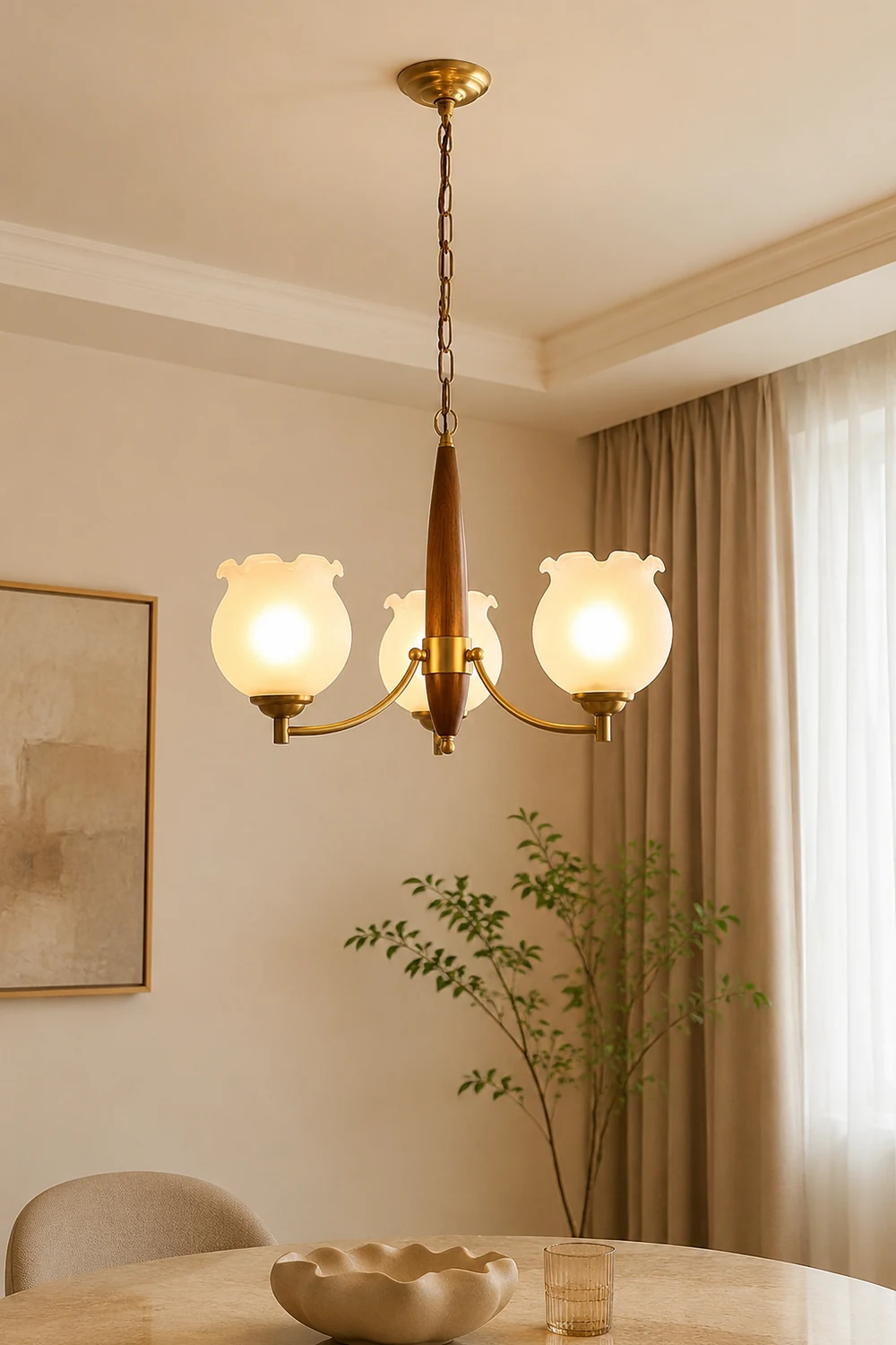 Tulips Glass Wood Chandelier - Lumpaz