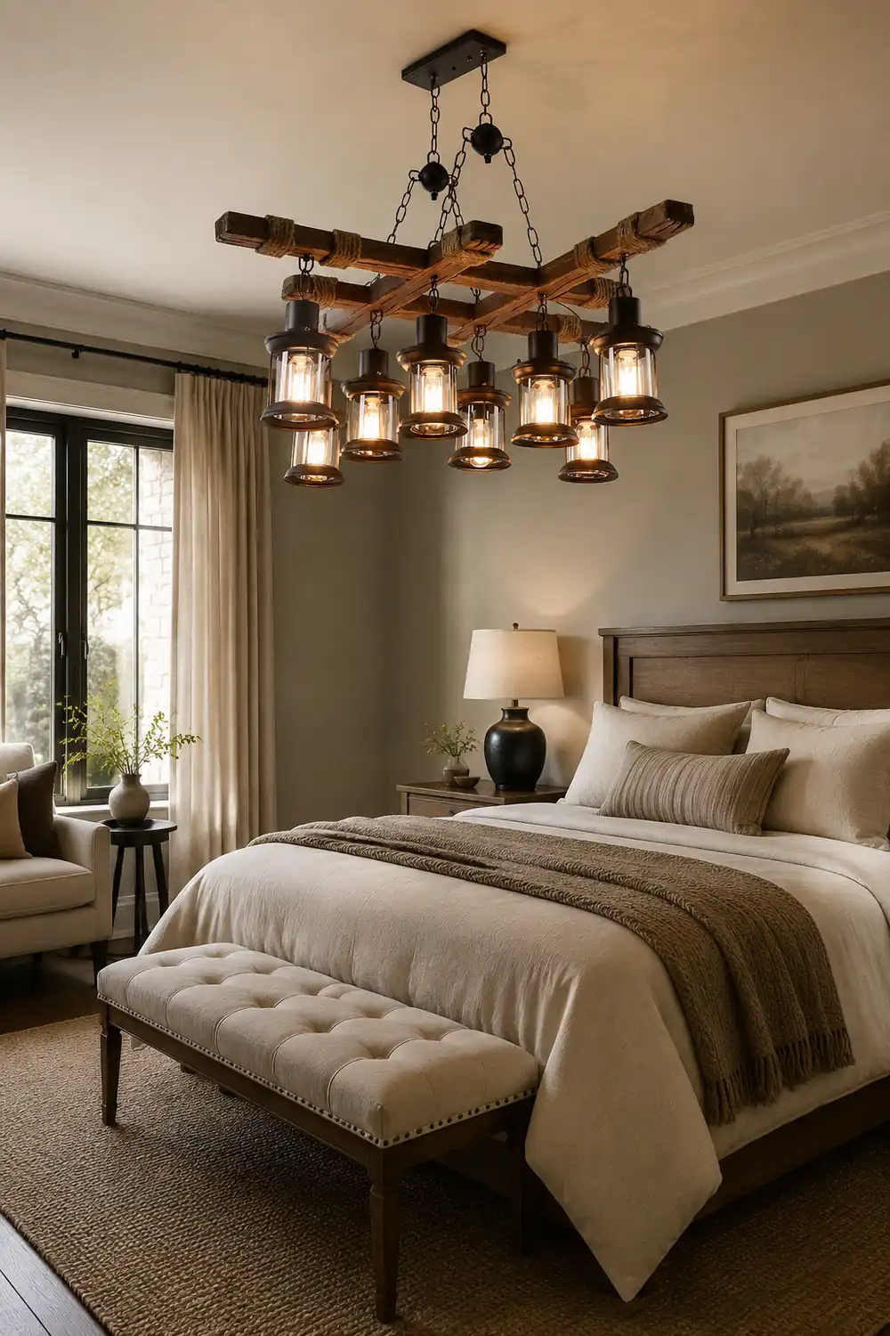 Vintage Wood Glass Chandeliers - Lumpaz