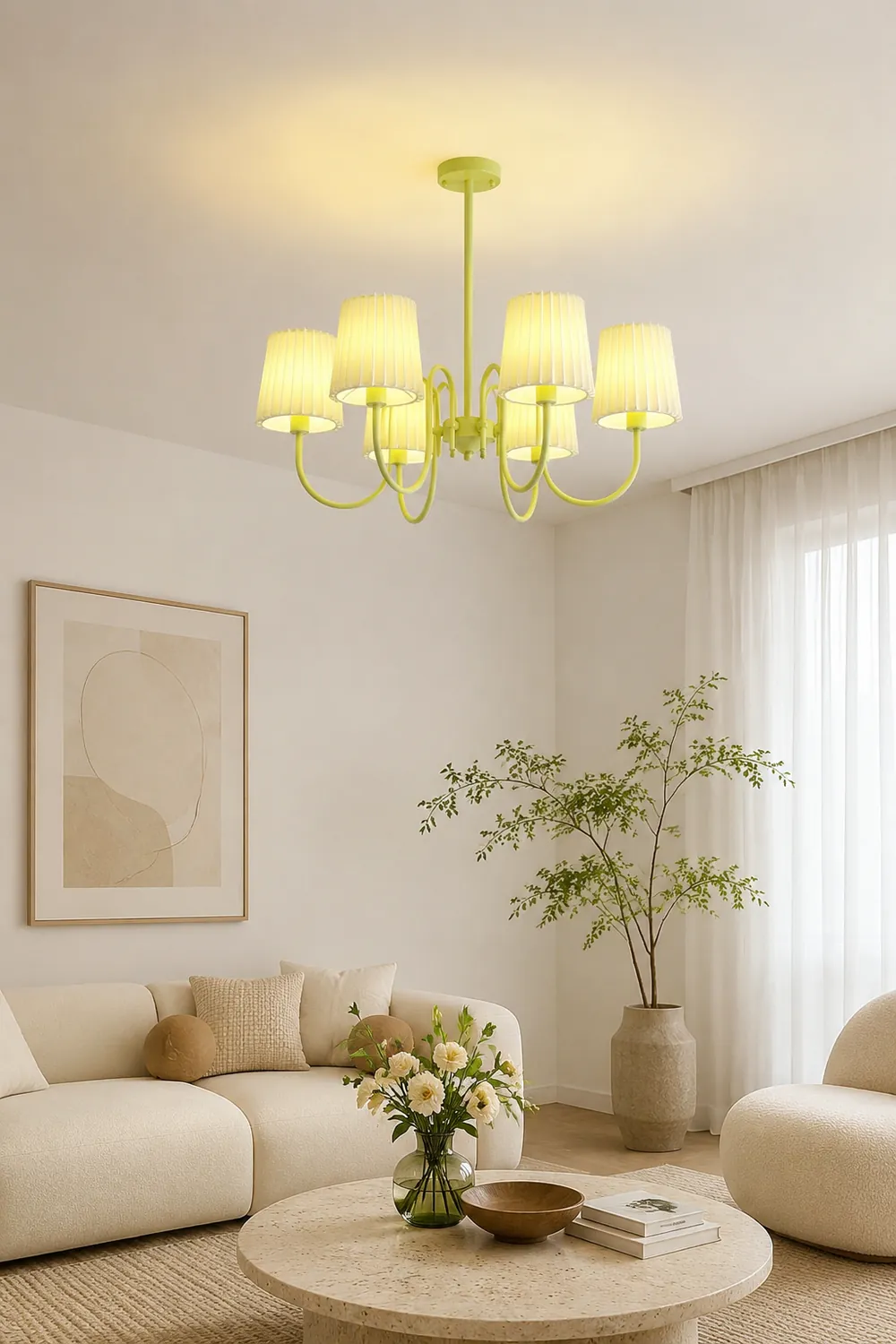 Pleated Fabric Matcha Chandelier - Lumpaz