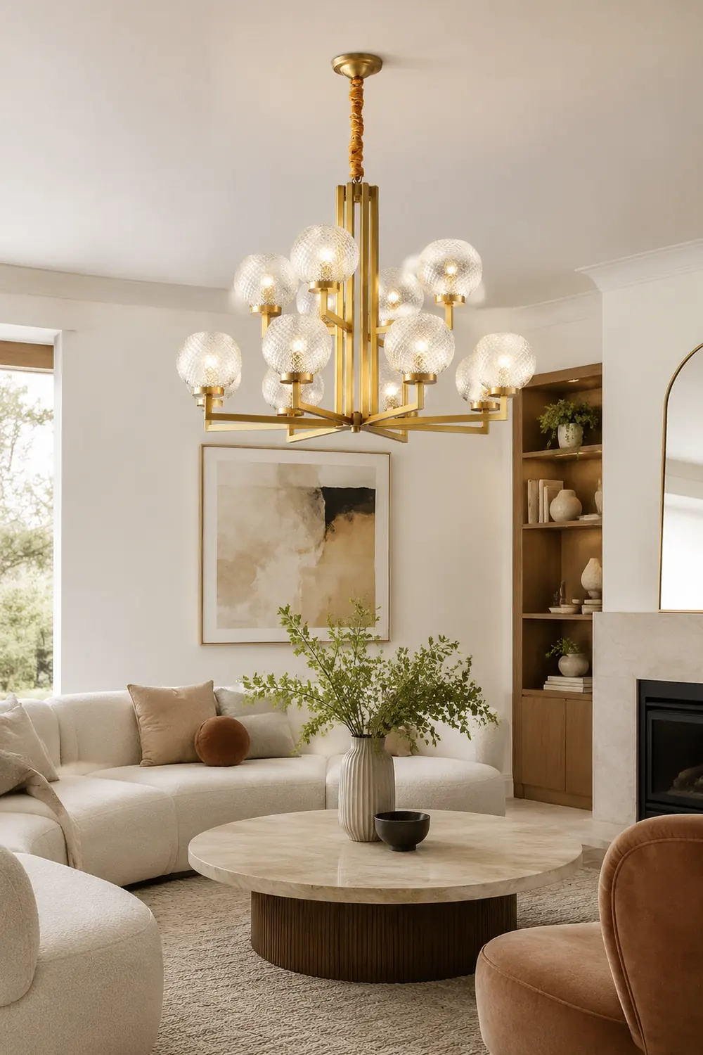 Ribbed Glass Brass Chandelier - Lumpaz
