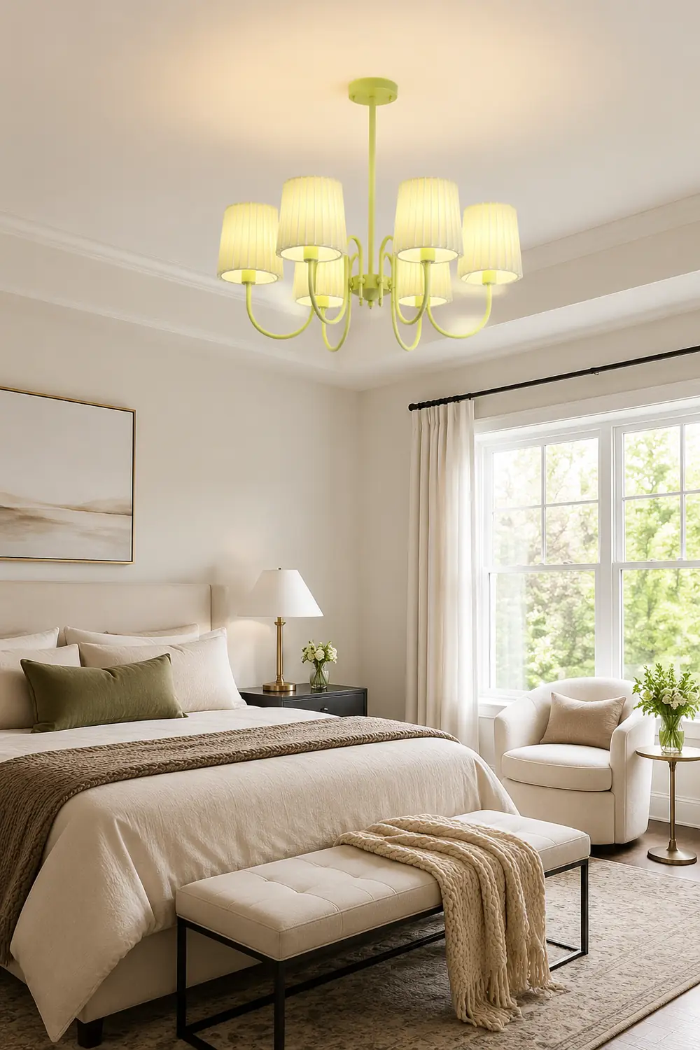 Pleated Fabric Matcha Chandelier - Lumpaz