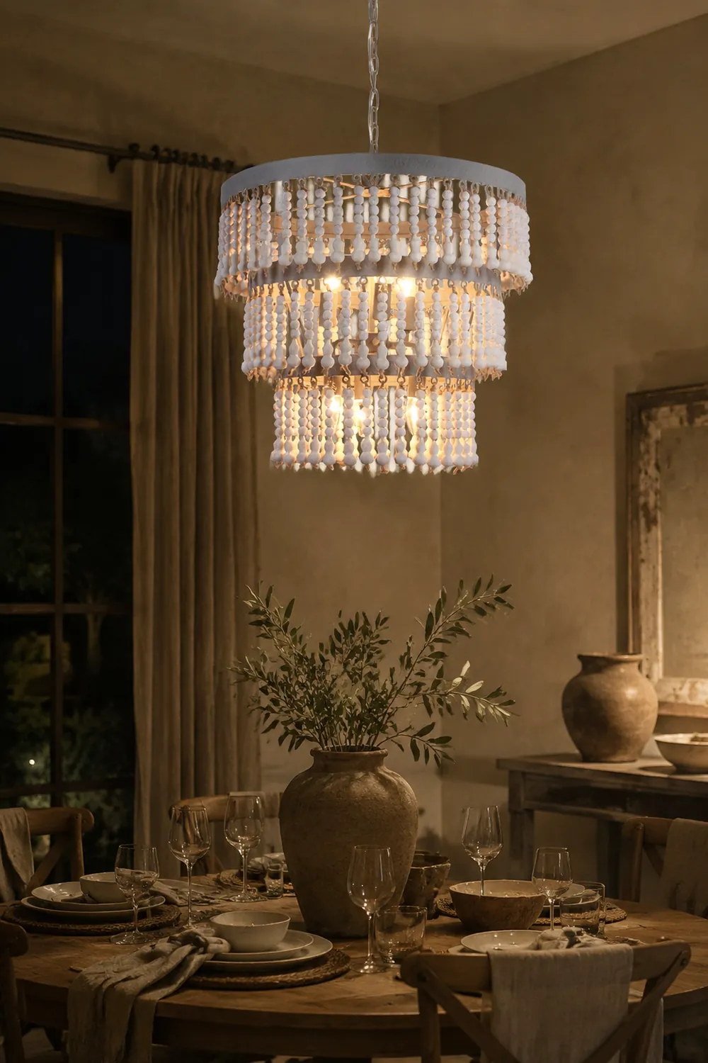 Three Tiered Wood Beaded Chandelier - Lumpaz