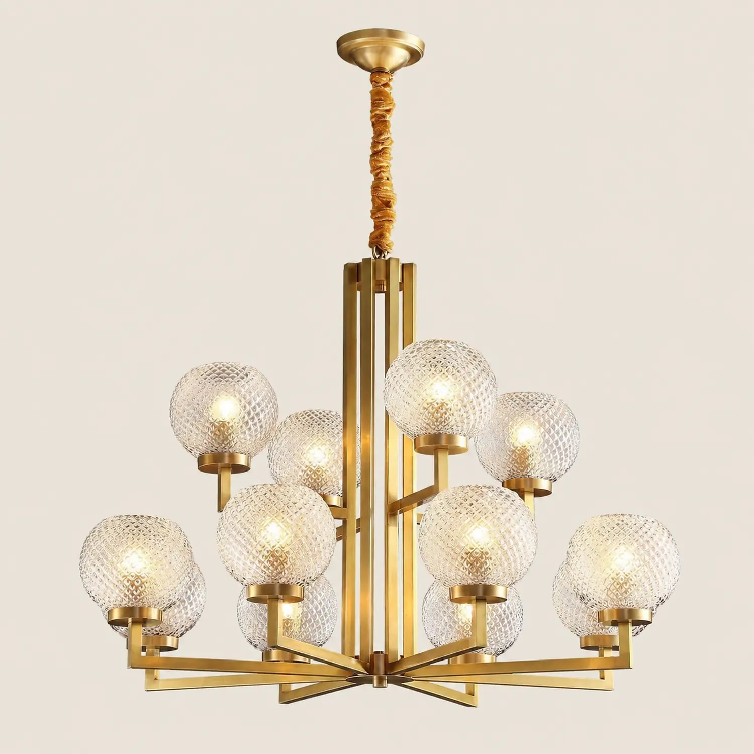 Ribbed Glass Brass Chandelier - Lumpaz