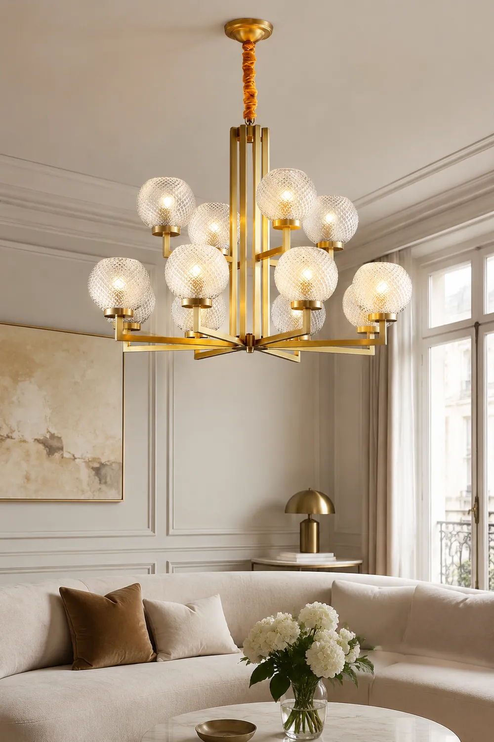 Ribbed Glass Brass Chandelier - Lumpaz