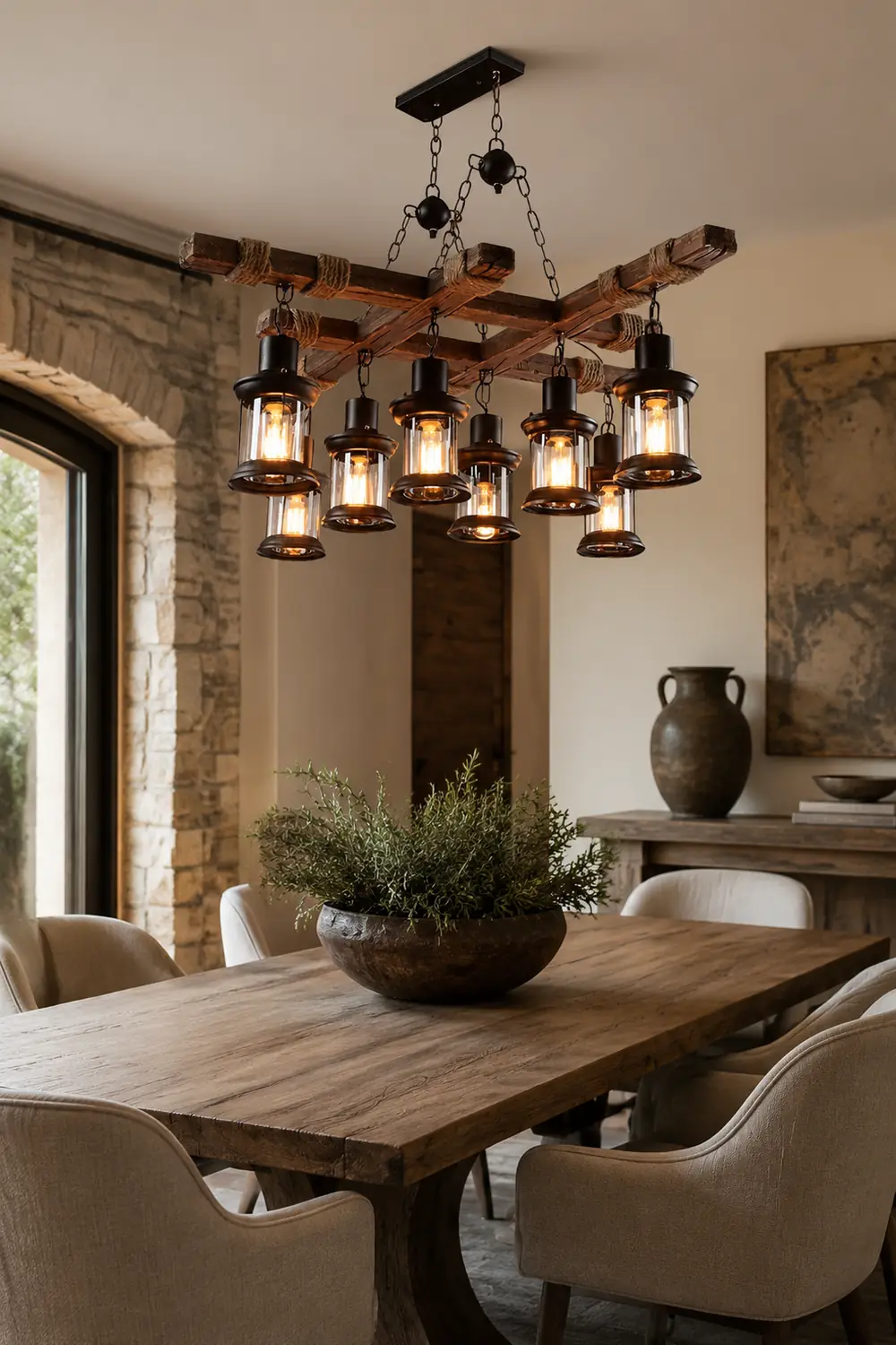 Vintage Wood Glass Chandeliers - Lumpaz