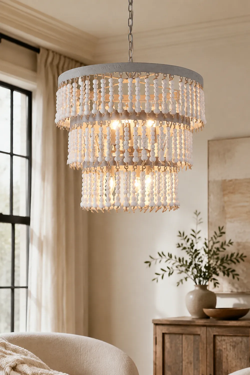 Three Tiered Wood Beaded Chandelier - Lumpaz