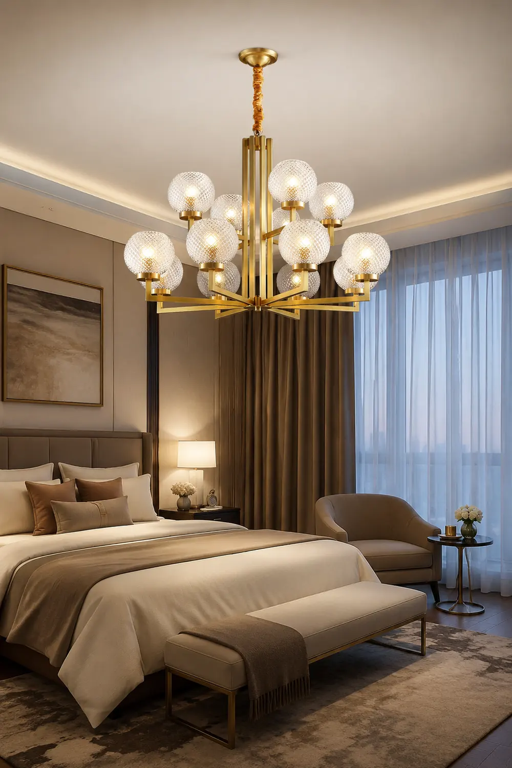Ribbed Glass Brass Chandelier - Lumpaz
