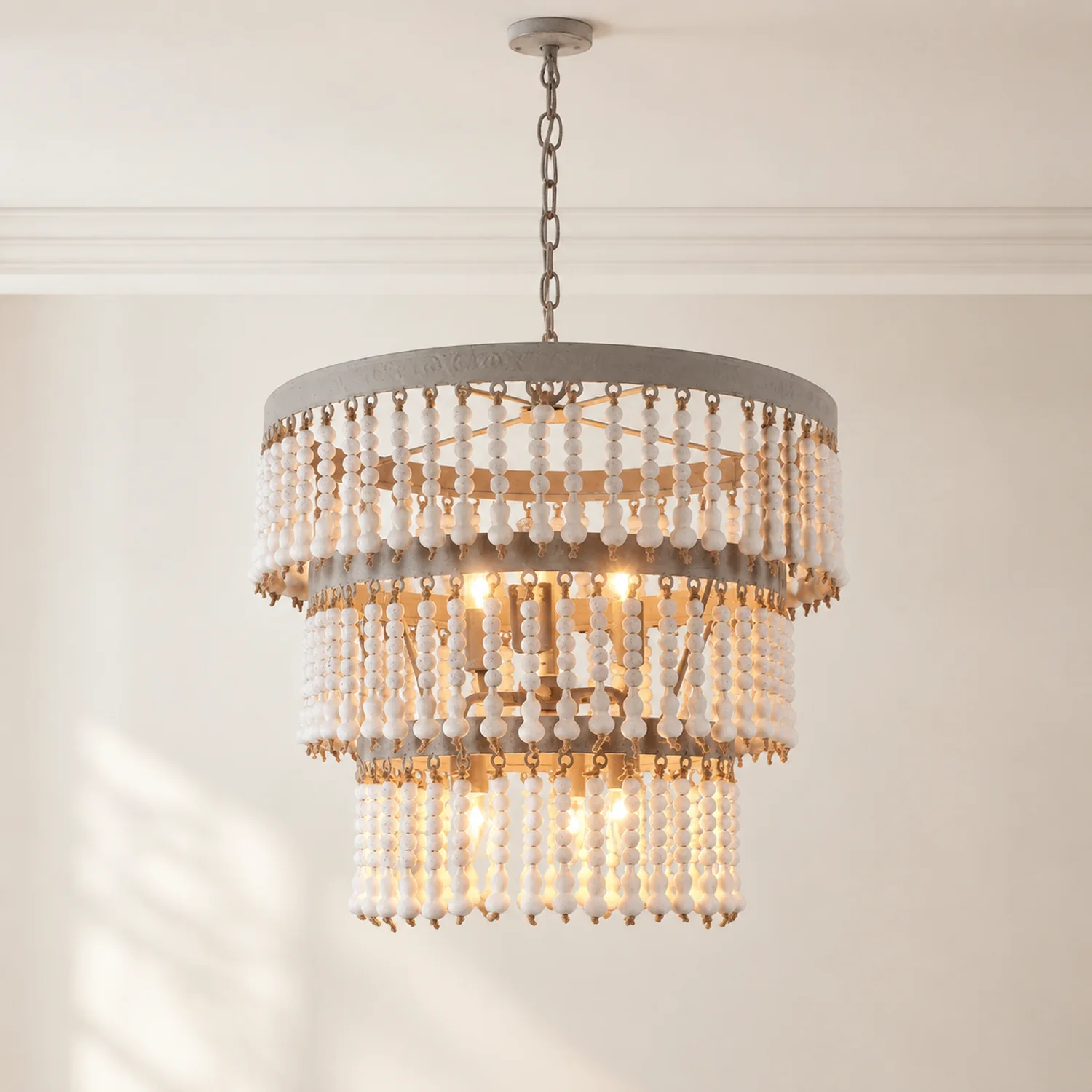 Three Tiered Wood Beaded Chandelier - Lumpaz