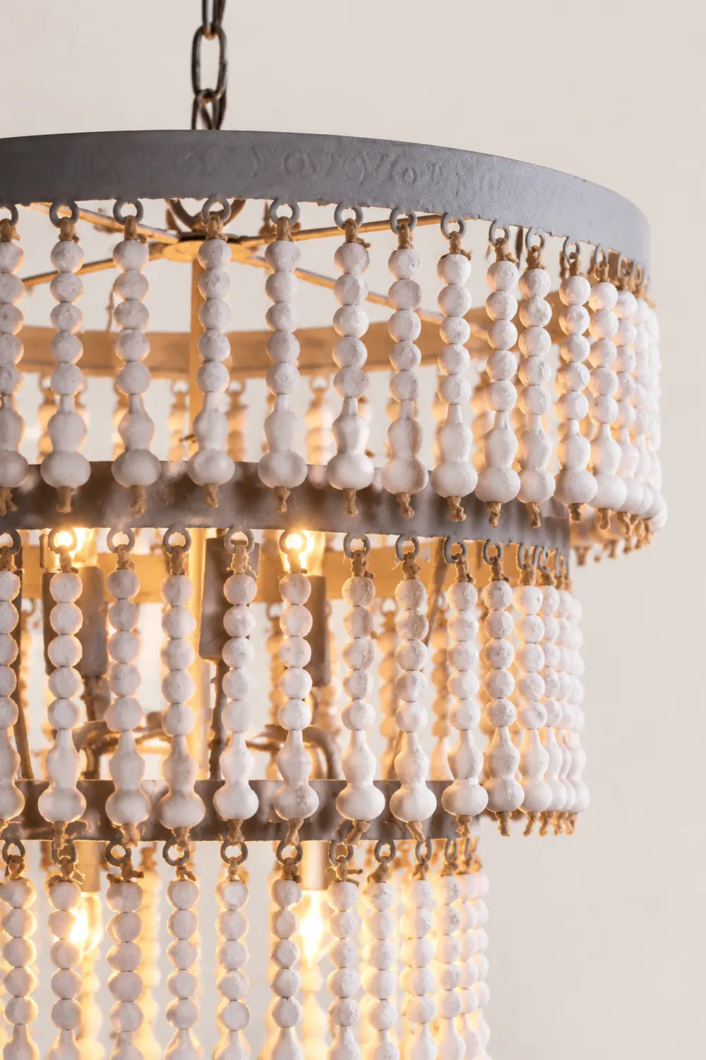 Three Tiered Wood Beaded Chandelier - Lumpaz