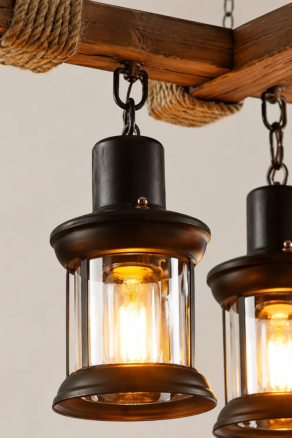 Vintage Wood Glass Chandeliers - Lumpaz