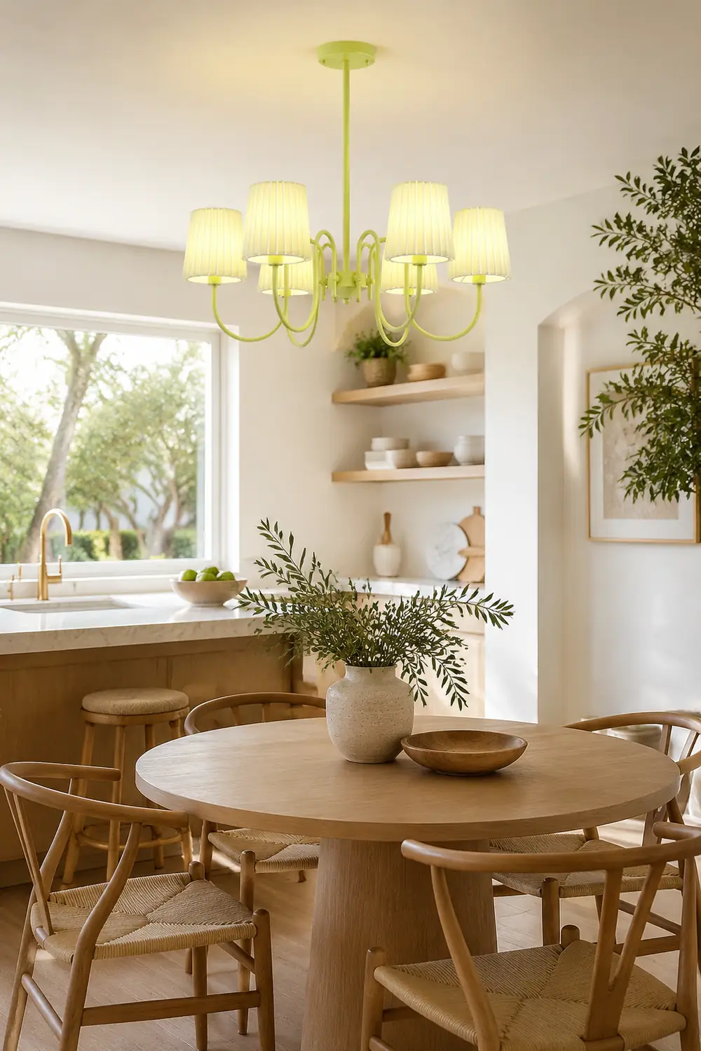 Pleated Fabric Matcha Chandelier - Lumpaz