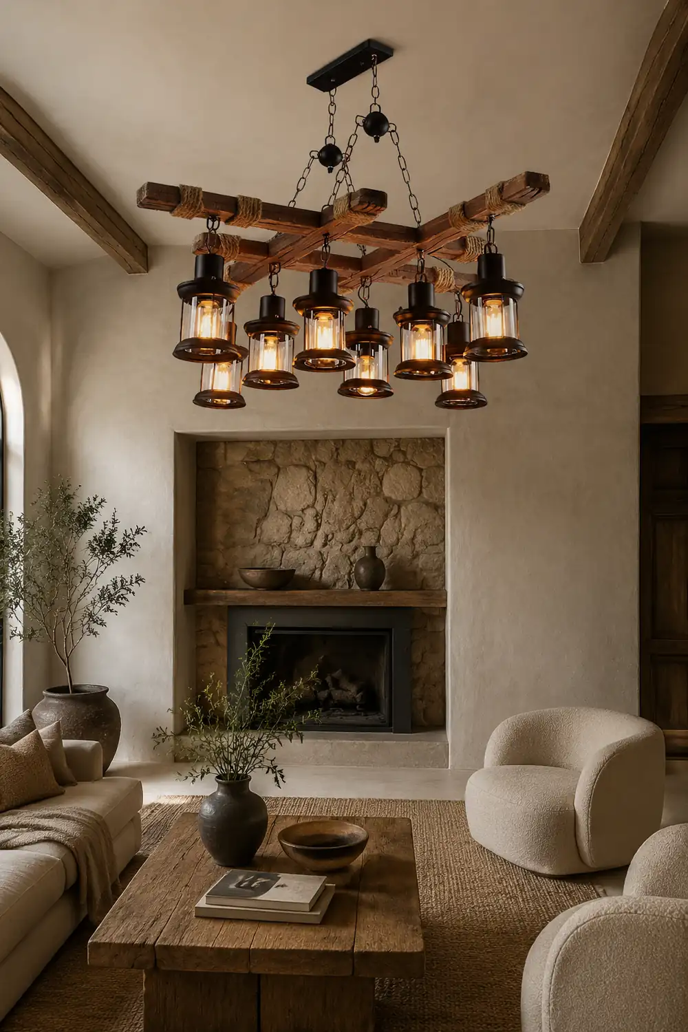 Vintage Wood Glass Chandeliers - Lumpaz