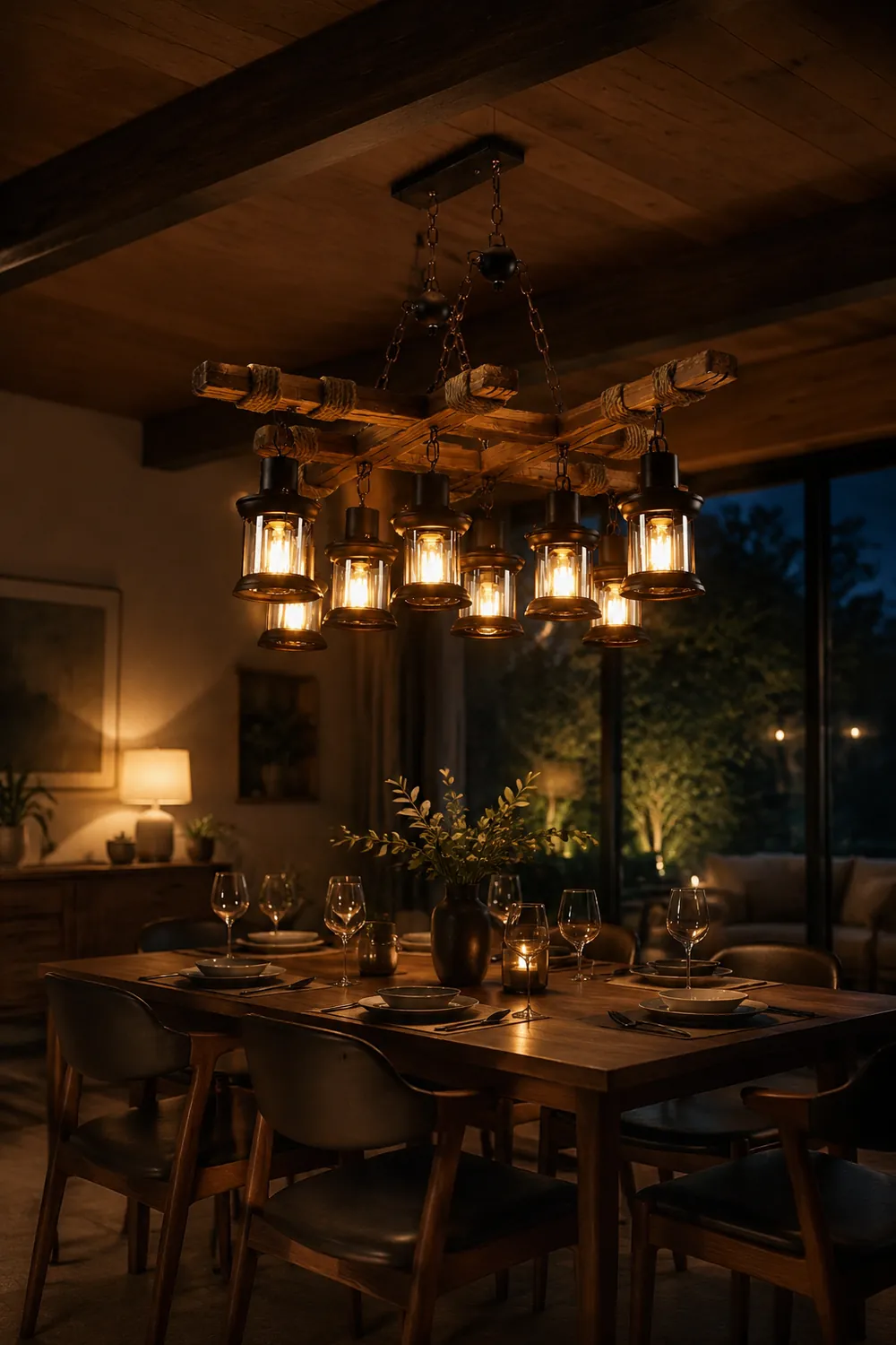 Vintage Wood Glass Chandeliers - Lumpaz
