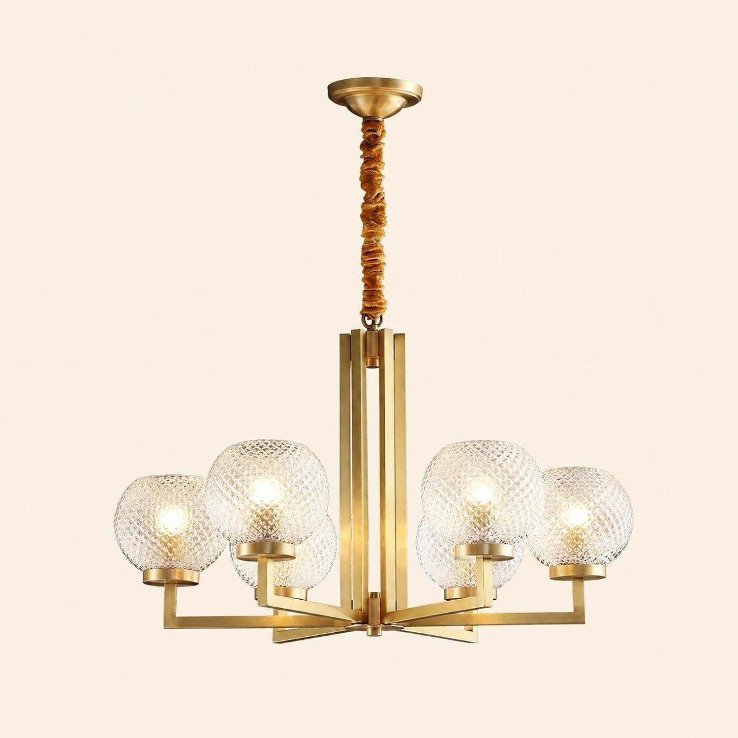 Ribbed Glass Brass Chandelier - Lumpaz