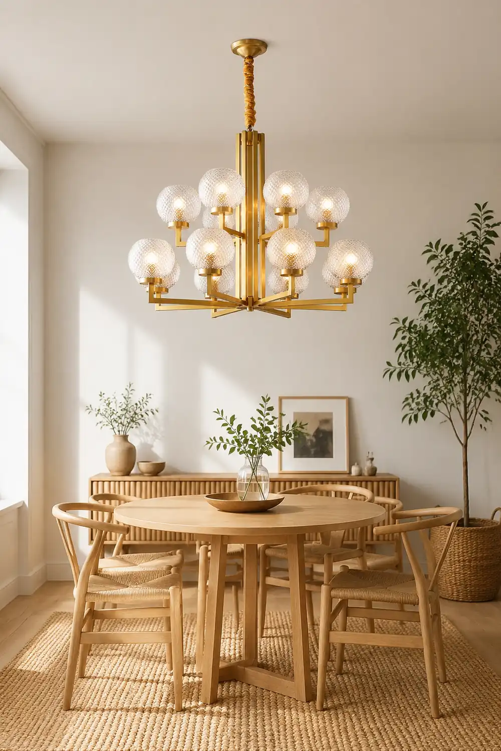 Ribbed Glass Brass Chandelier - Lumpaz