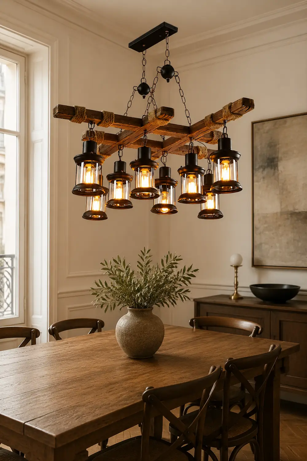 Vintage Wood Glass Chandeliers - Lumpaz