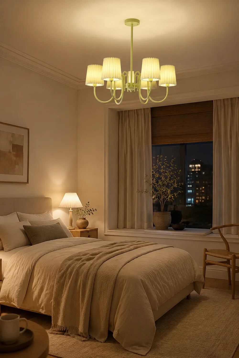 Pleated Fabric Matcha Chandelier - Lumpaz