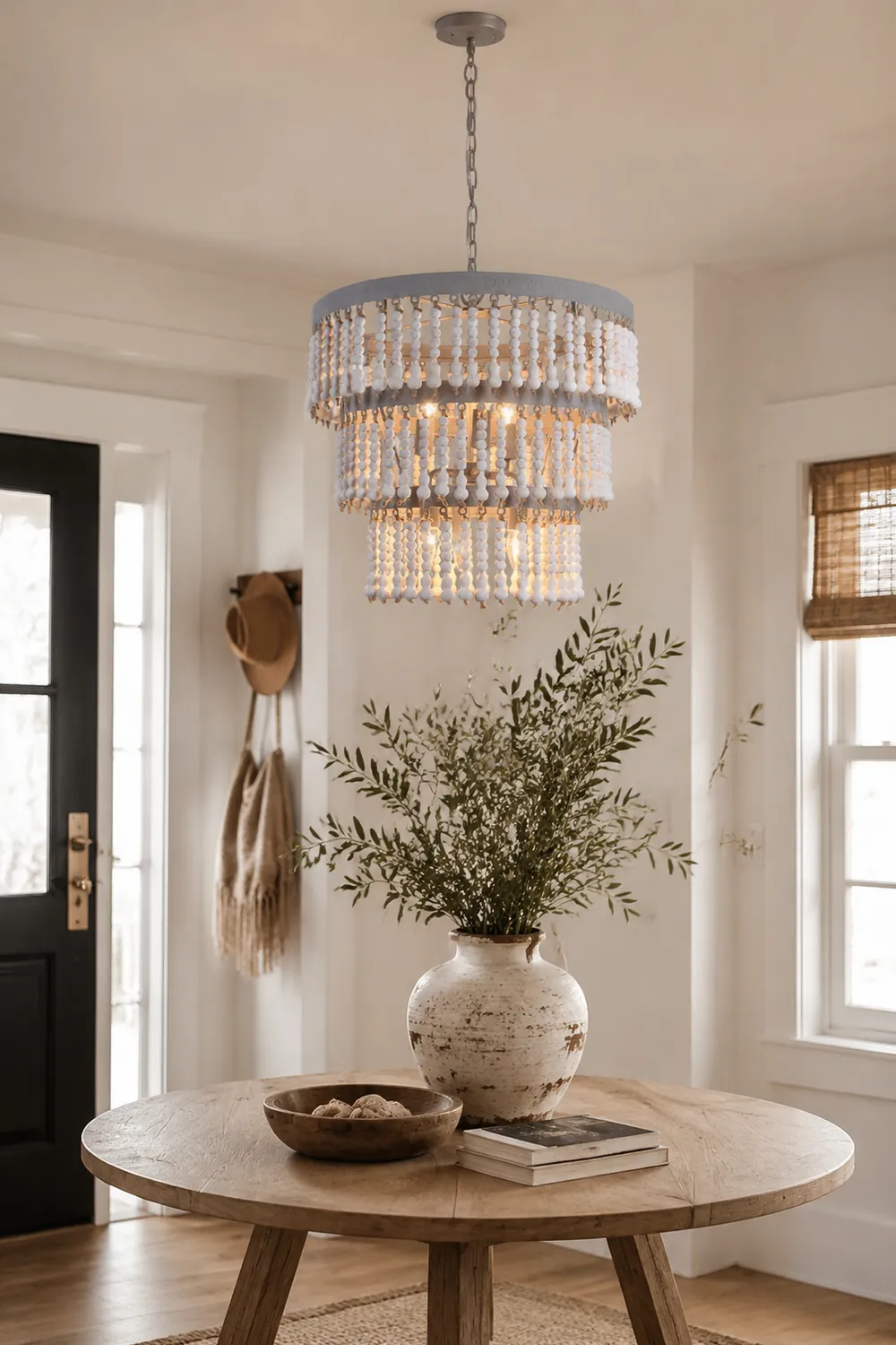 Three Tiered Wood Beaded Chandelier - Lumpaz