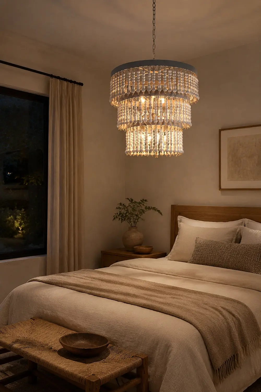 Three Tiered Wood Beaded Chandelier - Lumpaz