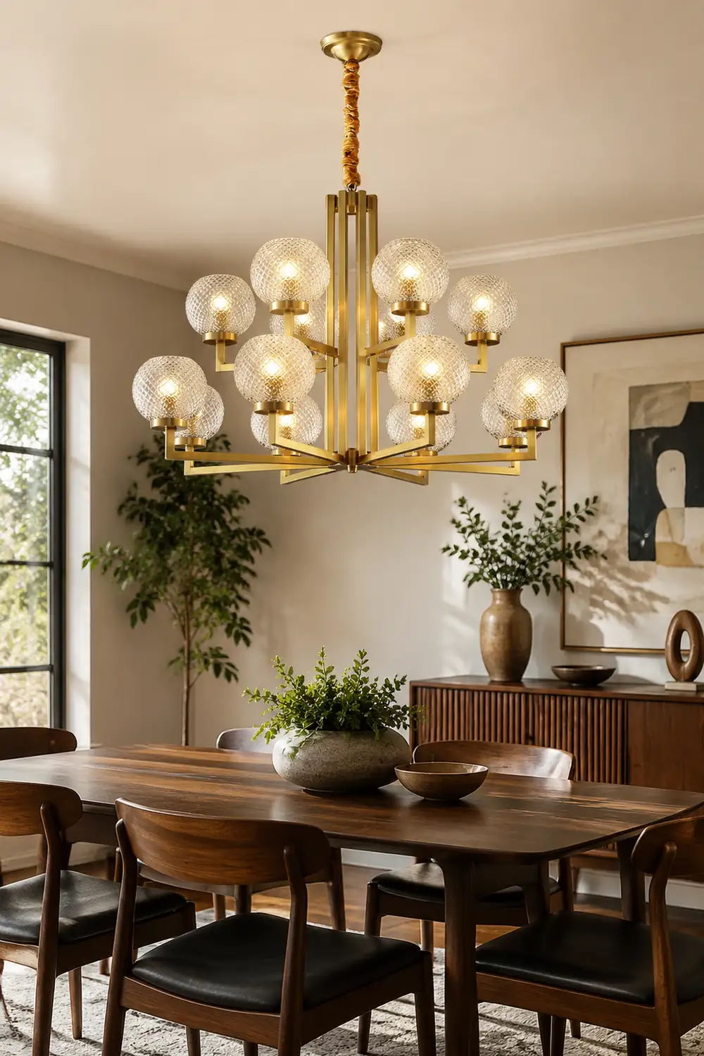 Ribbed Glass Brass Chandelier - Lumpaz