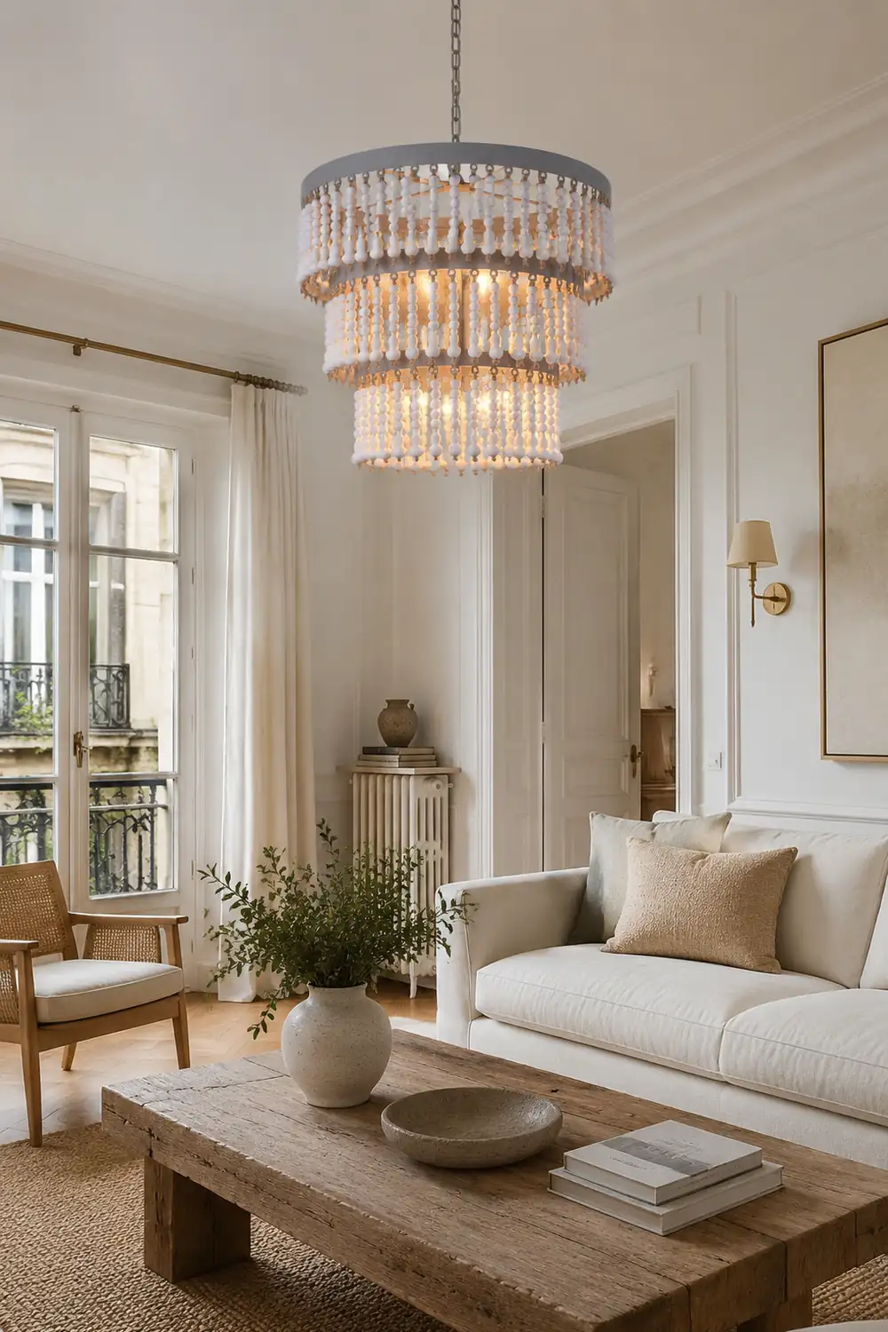 Three Tiered Wood Beaded Chandelier - Lumpaz