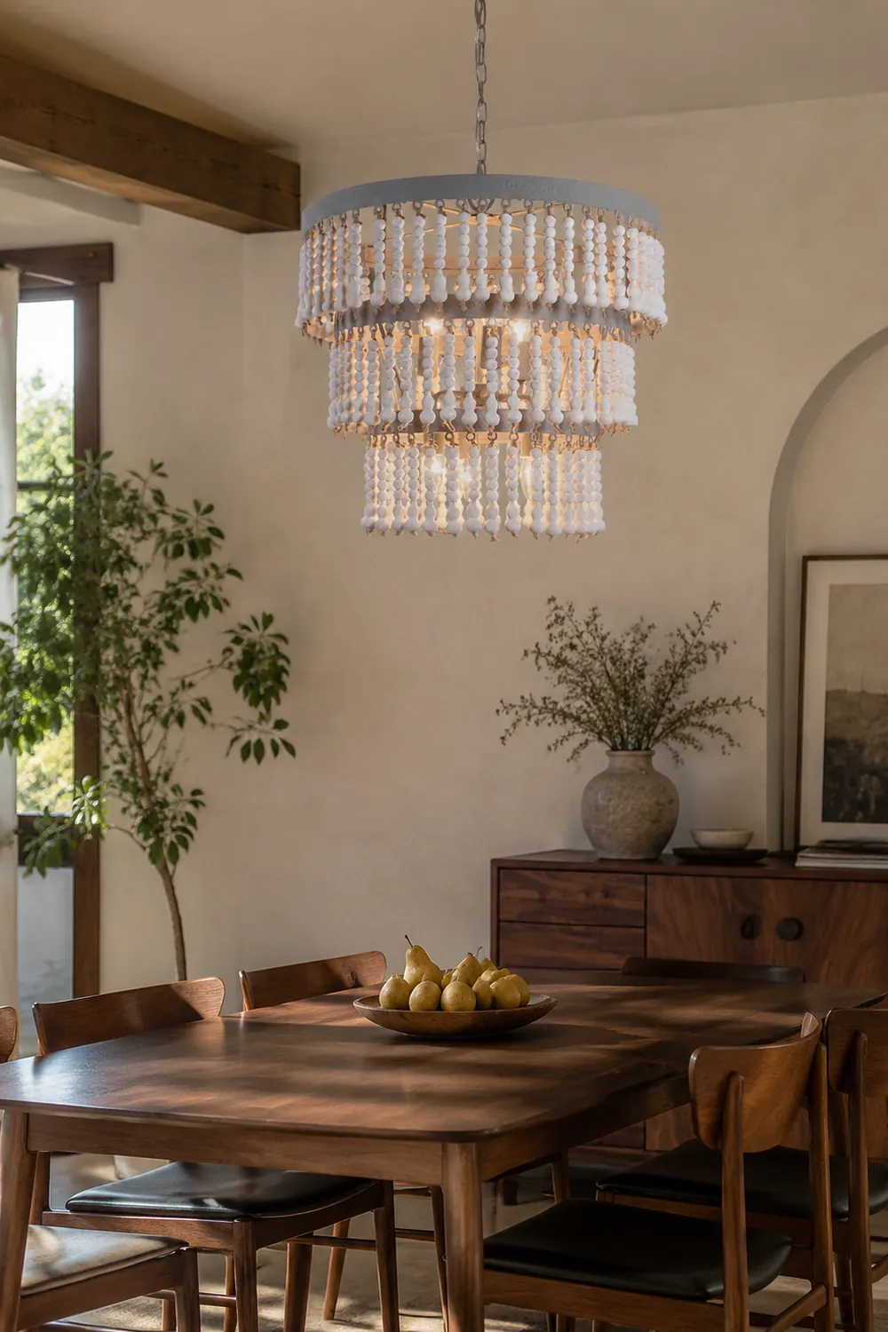 Three Tiered Wood Beaded Chandelier - Lumpaz