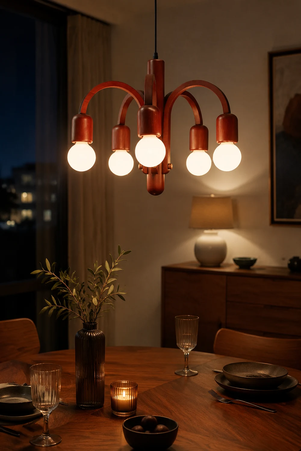 Candela Teak Chandelier - Lumpaz